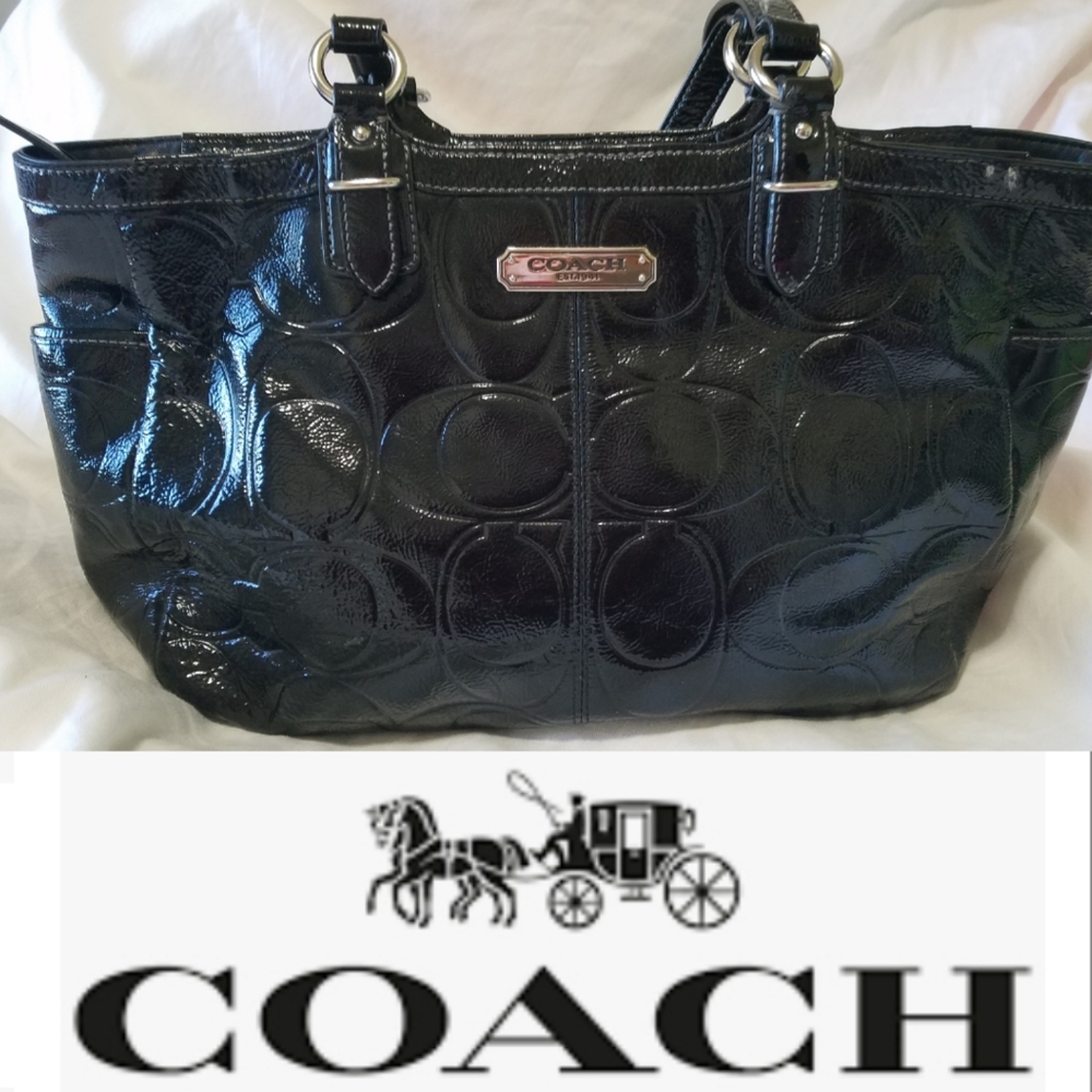 Coach Black Patent Leather Embosed Logo Purse